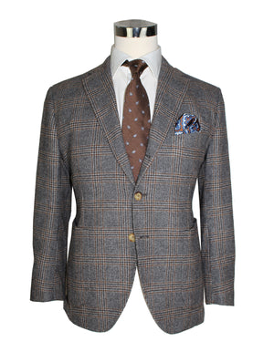 Luigi Borrelli Cashmere Sport Coat Gray Brown Plaid 