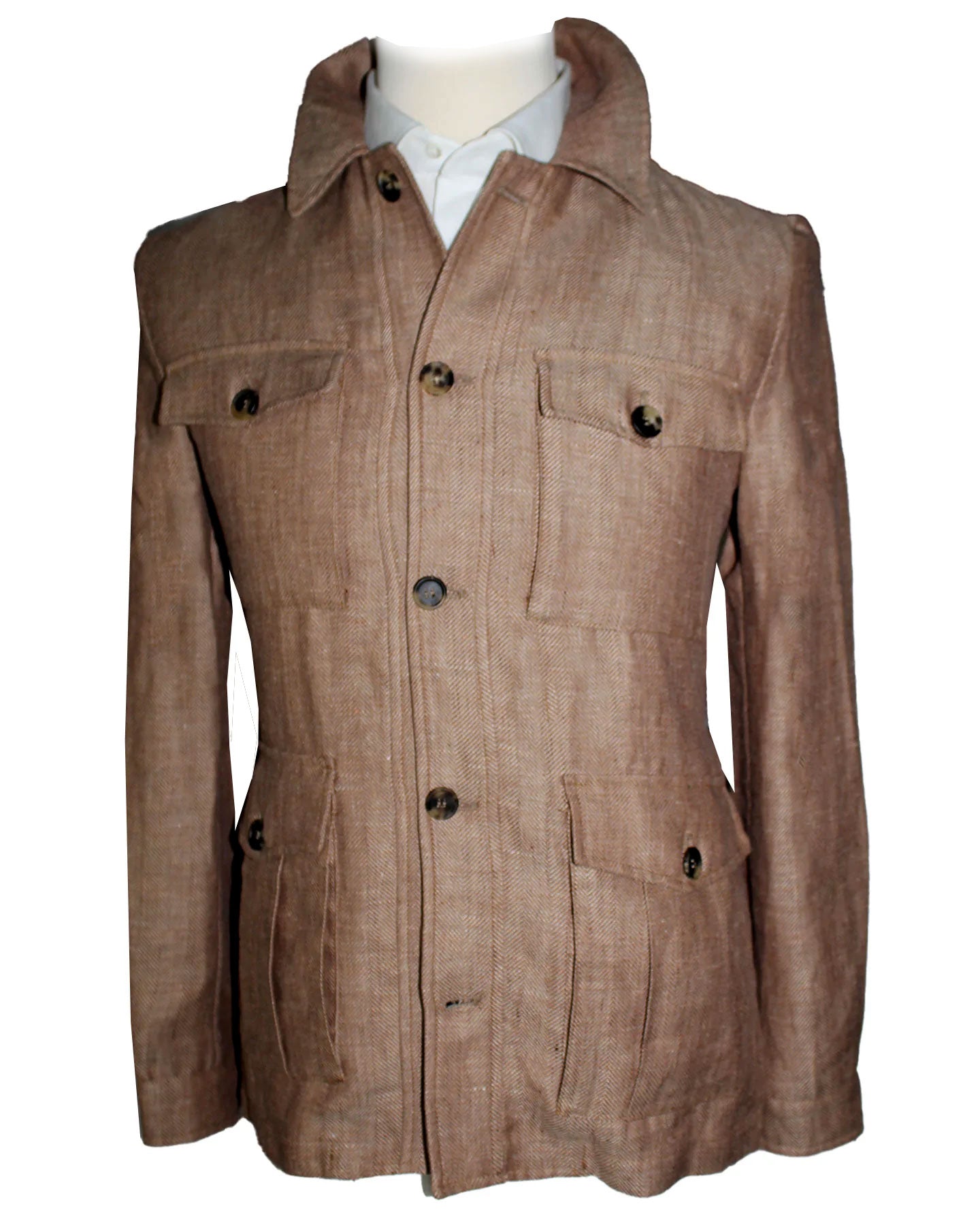 Luigi Borrelli Coat Brown Gray Wool Linen 