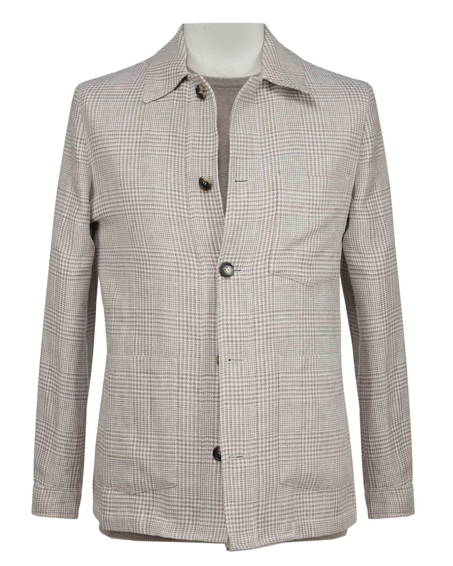 Luigi Borrelli Coat Gray Glen Check Wool Linen