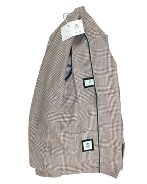 Luigi Borrelli Coat Taupe-Gray Glen Check Wool Linen EU 44 / US 34