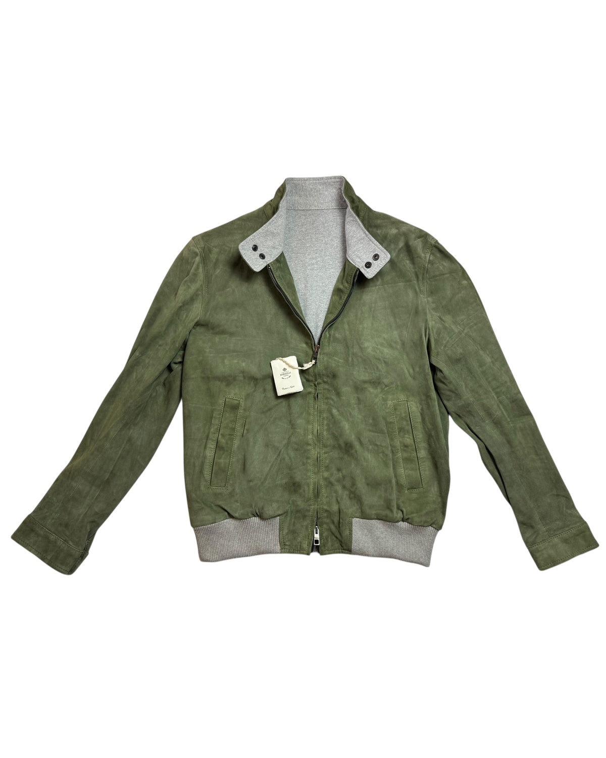 Luigi Borrelli Suede Leather Green Jacket EU 52 / US 42