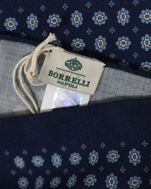 Luigi Borrelli Wool Pocket Square Navy Blue