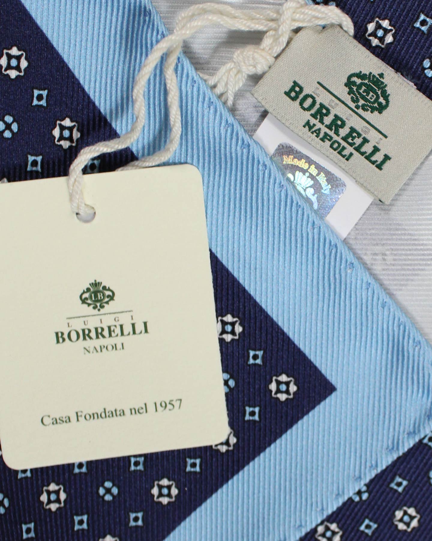 Luigi Borrelli Pocket Square Navy Blue Design SALE