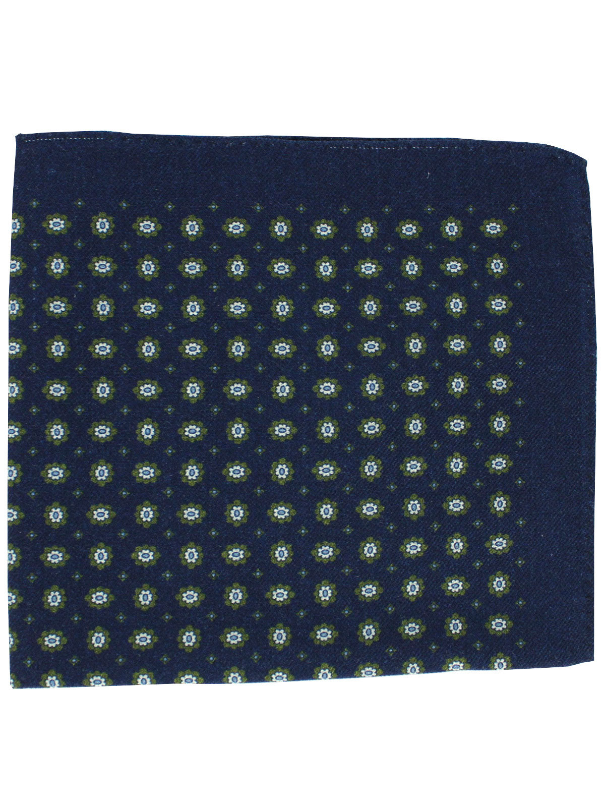 Luigi Borrelli Wool Pocket Square Navy Green Floral