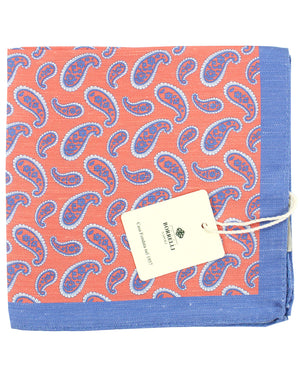 Luigi Borrelli Linen Pocket Square Orange Blue Paisley