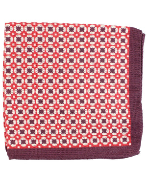 Luigi Borrelli Linen Silk Pocket Square Maroon Red Geometric