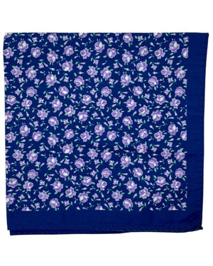 Luigi Borrelli Silk Pocket Square Navy Lilac Flowers