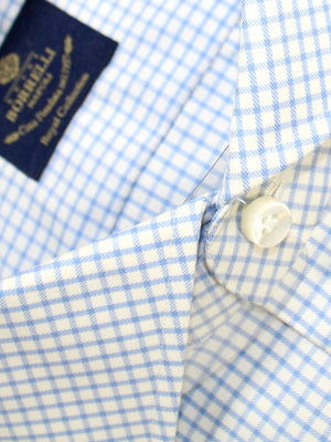 Borrelli Dress Shirt -nROYAL COLLECTION White Blue Grid 38 - 15 SALE