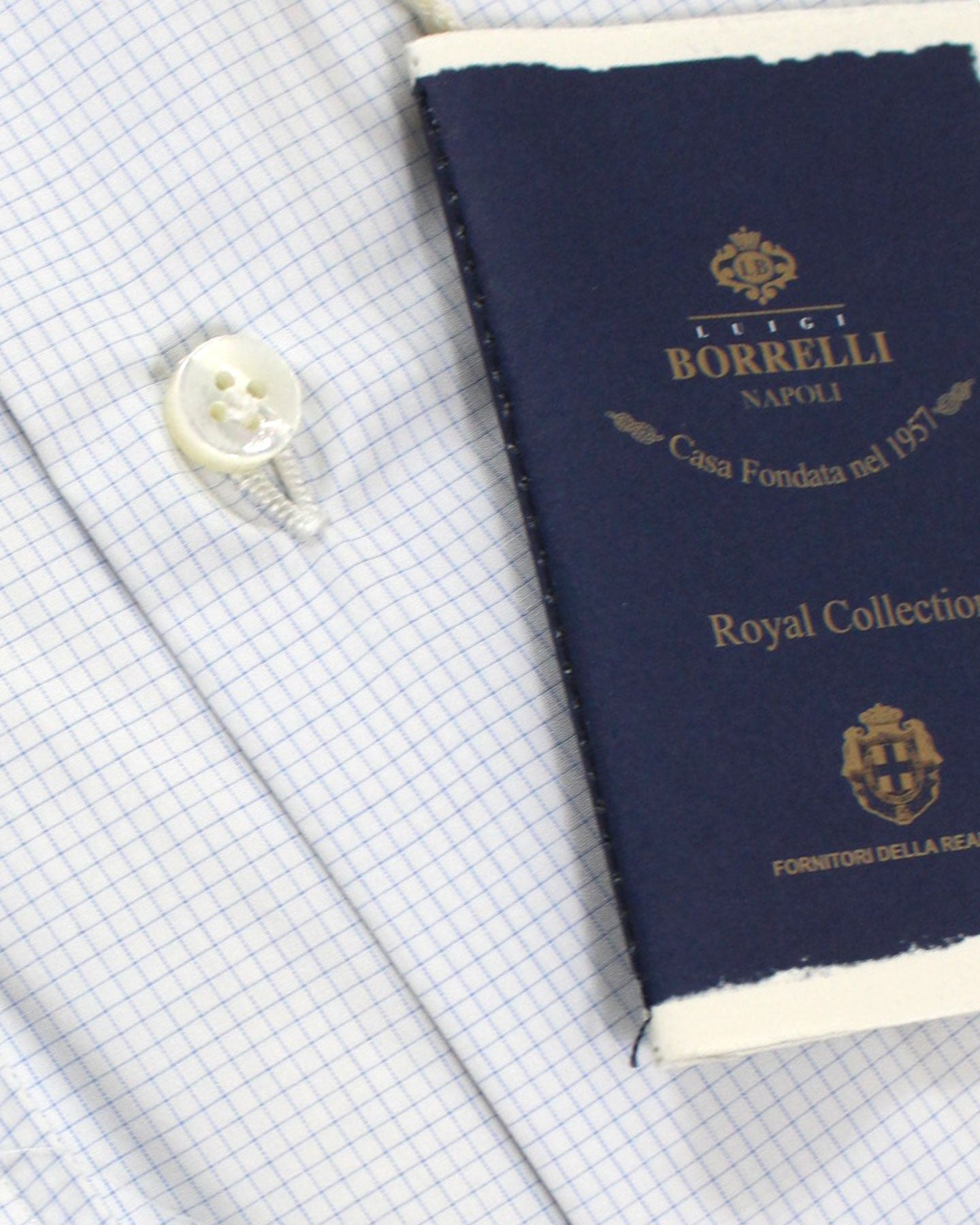 Luigi Borrelli Dress Shirt ROYAL COLLECTION White Blue Graph Check NEW