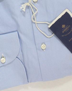 Luigi Borrelli Dress Shirt White Blue 44 - 17 1/2 Royal Collection