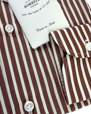 Luigi Borrelli Dress Shirt Brown White Stripes 37 - 14 1/2