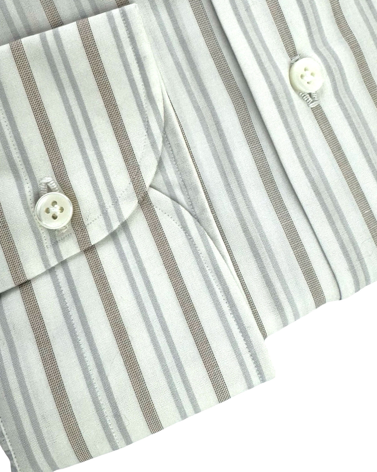 Luigi Borrelli Dress Shirt White Taupe Gray Stripes 44 - 17 1/2 Cutaway Collar SALE