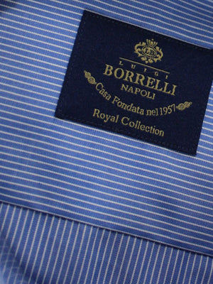 Luigi Borrelli Dress Shirt ROYAL COLLECTION - Blue White Stripes 38 - 15 1/2