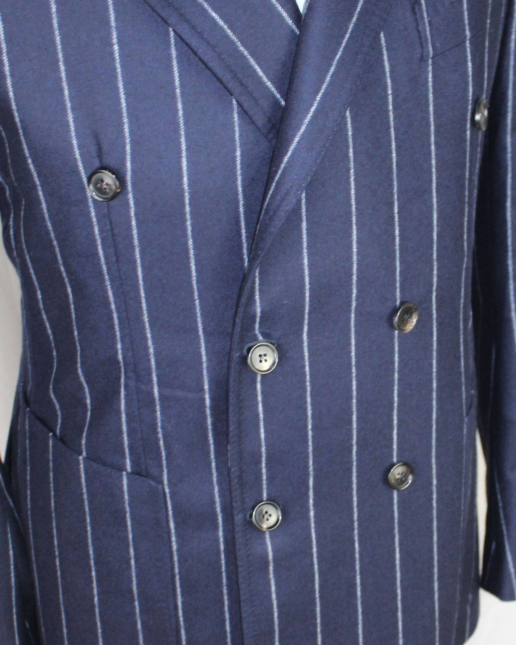 Borrelli Suit Midnight Blue Gray Pin Stripes