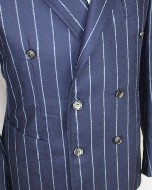Luigi Borrelli Suit Midnight Blue Gray Pin Stripes