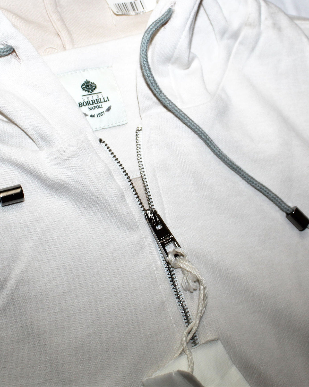 Luigi Borrelli Sleeveless Hooded Zip Sweater Oatmeal White EU 56 / US 46