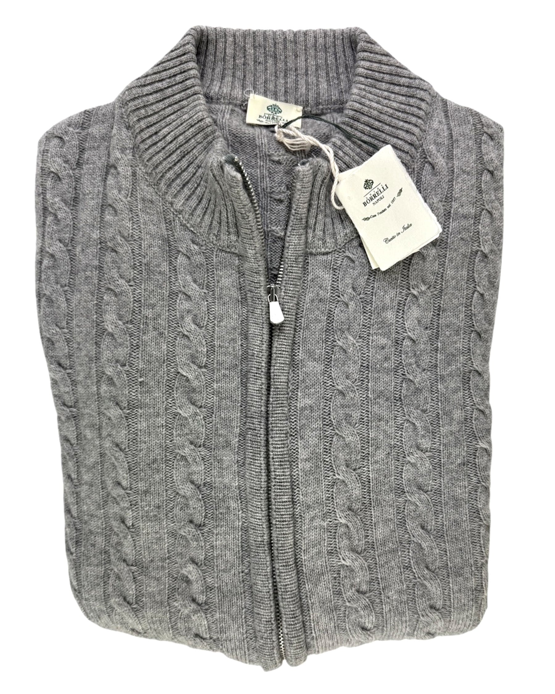 Luigi Borrelli Cardigan Gray Cashmere Silk Zip Sweater EU 52 / US 42