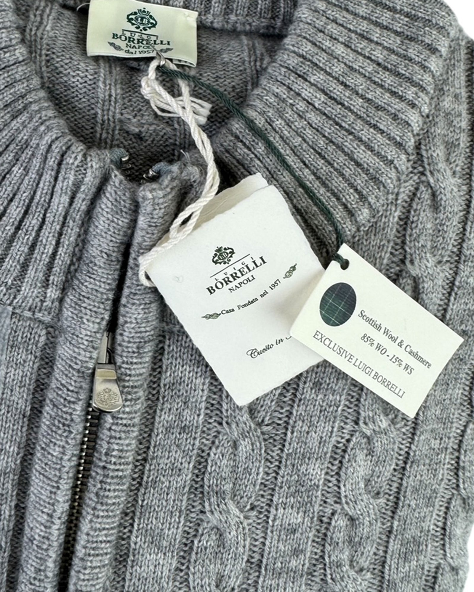 Luigi Borrelli Cardigan Gray Cashmere Silk Zip Sweater EU 52 / US 42