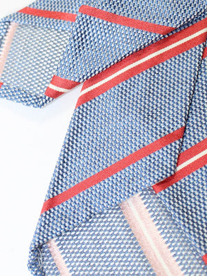 Luigi Borrelli Tie Navy Red White Stripes Silk Unlined Necktie FINAL SALE