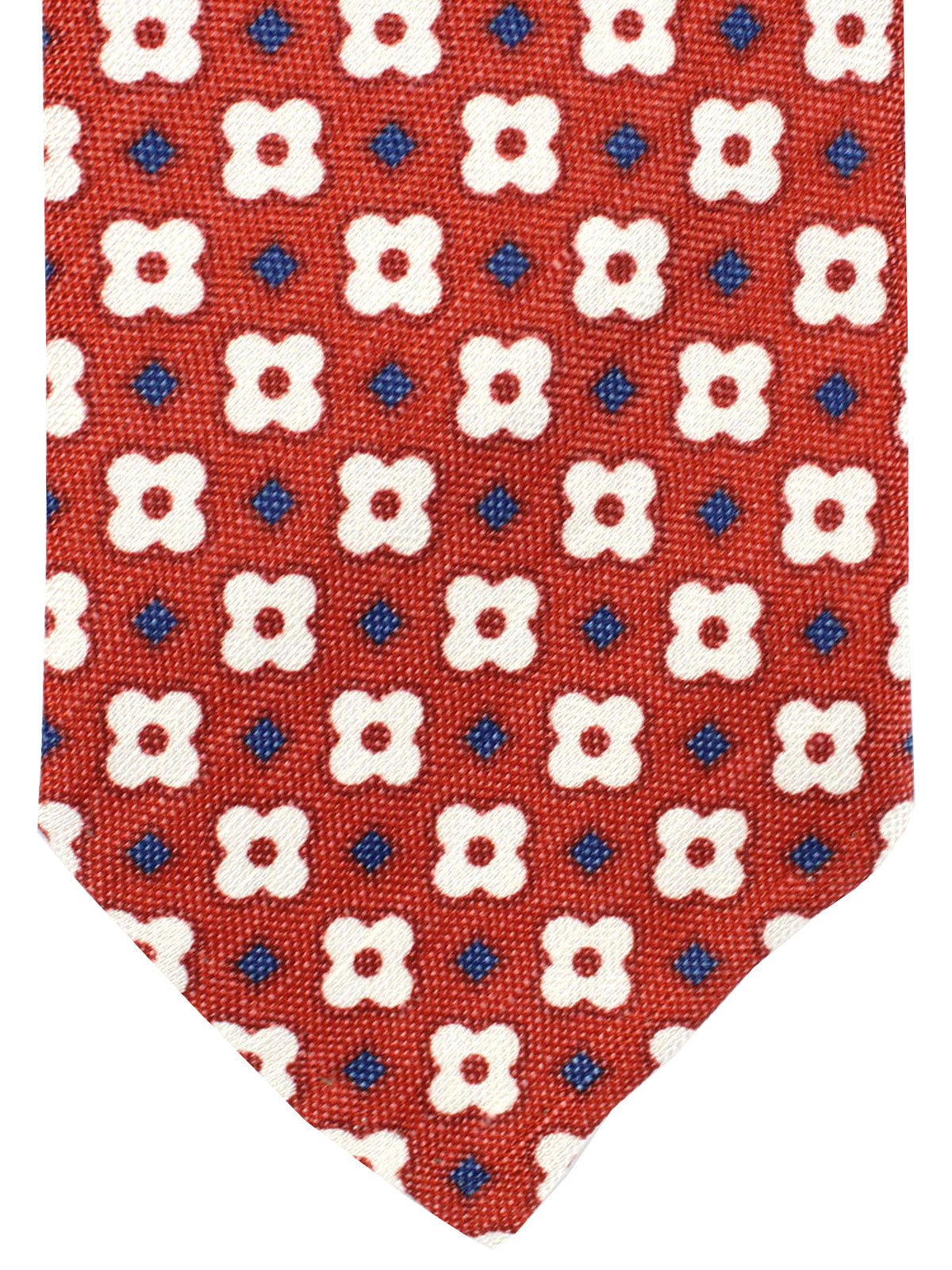 Luigi Borrelli Unlined Tie Fire Red Geometric Linen Silk