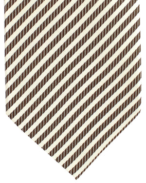 Luigi Borrelli Silk Tie Taupe Silver Stripes