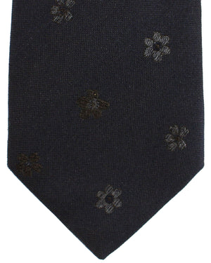 Luigi Borrelli Tie Dark Blue Brown Gray Floral - Wool Silk