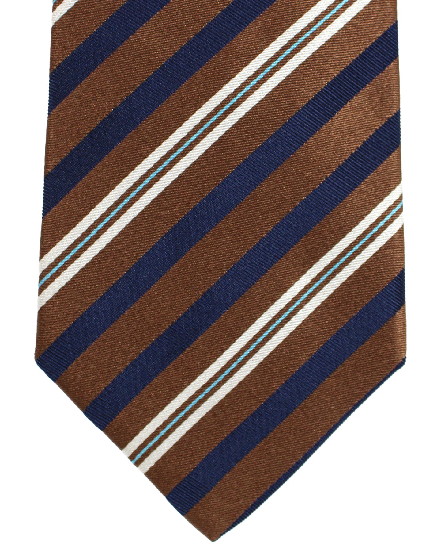 Luigi Borrelli Unlined Tie Brown Dark Navy Stripes Design
