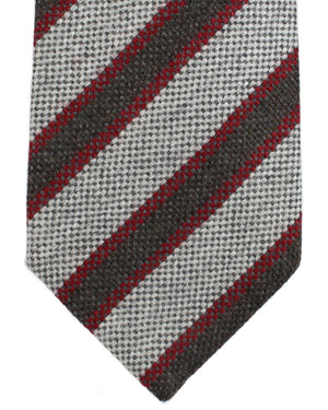 Luigi Borrelli Tie Gray Bordeaux Forest Green Stripes Design