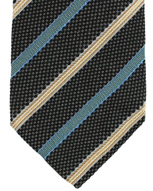 Luigi Borrelli Silk Tie Black Blue Beige Stripes