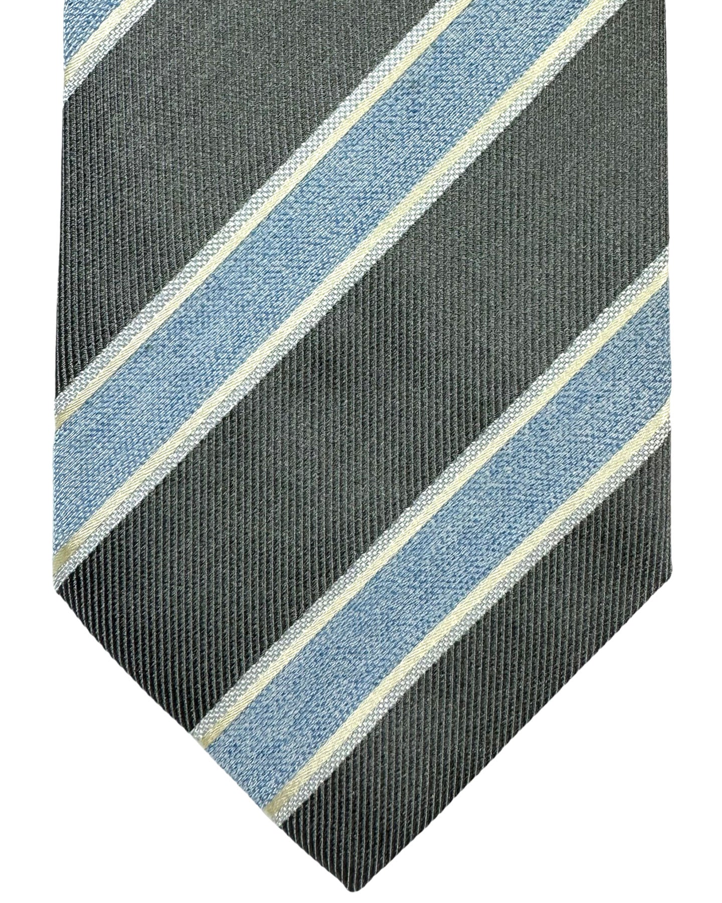 Luigi Borrelli Silk Tie Gray Sky Blue Stripes