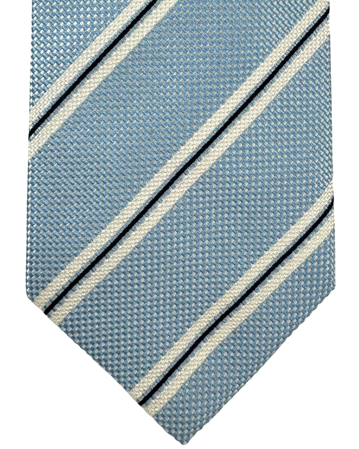 Luigi Borrelli Silk Tie Blue Silver Navy Stripes