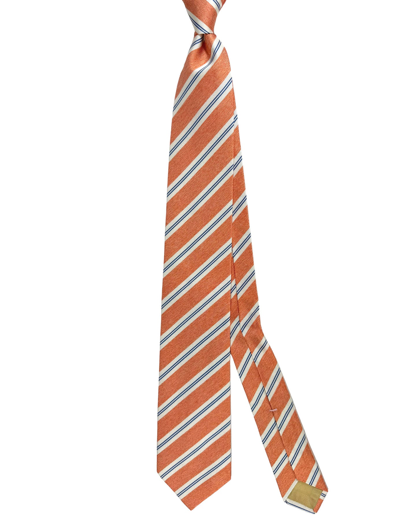 Luigi Borrelli Silk Tie Orange Royal Blue Stripes