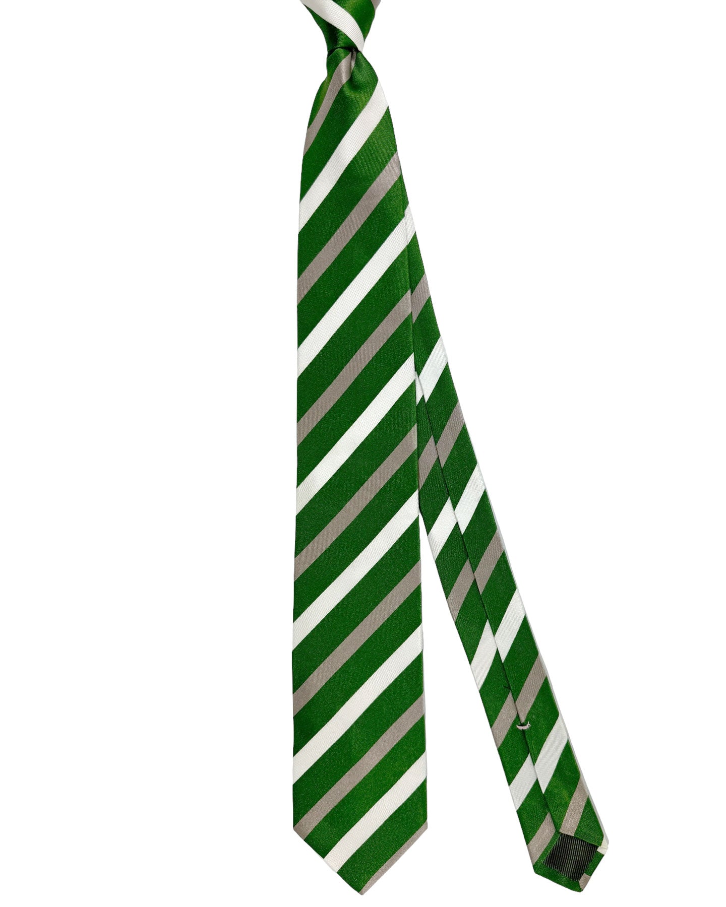 Luigi Borrelli Silk Tie Green Gray White Stripes