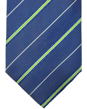 Luigi Borrelli Silk Tie Royal Blue Lime Stripes