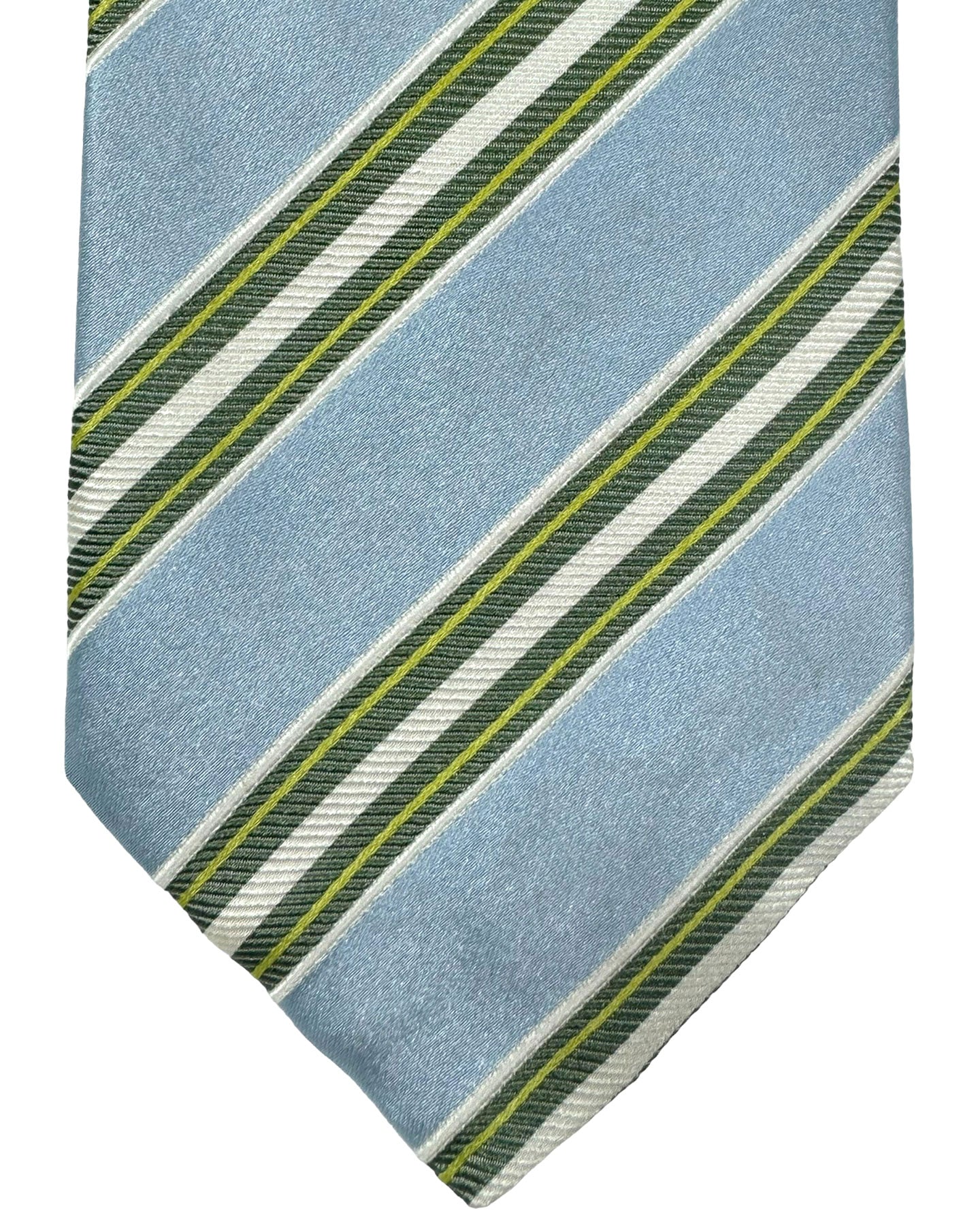 Luigi Borrelli Silk Tie Sky Blue Olive Lime Stripes