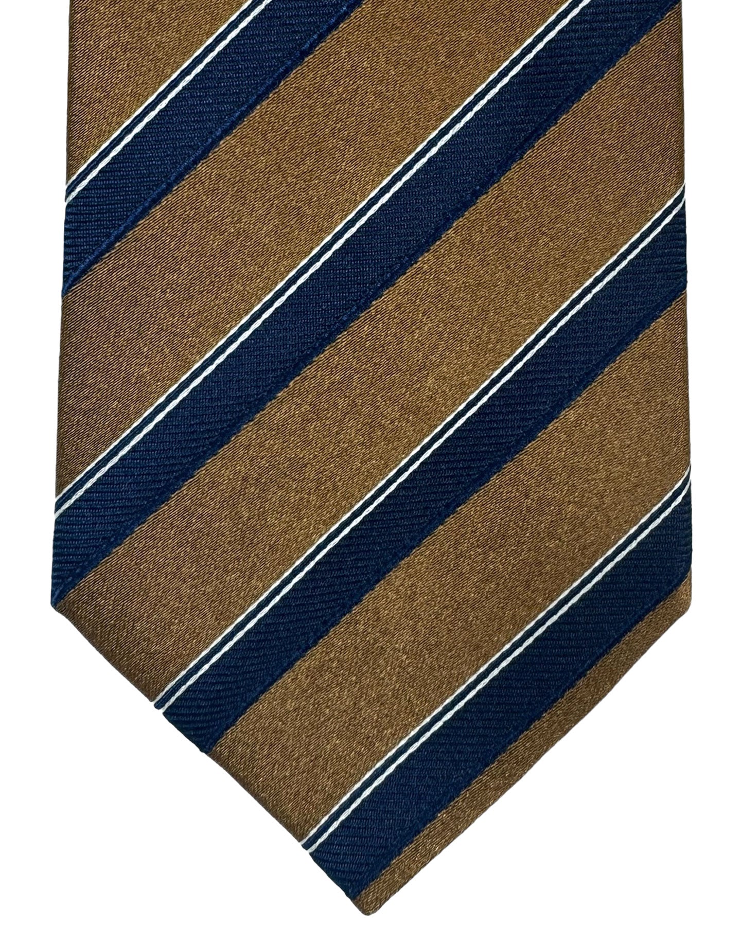 Luigi Borrelli Silk Tie Brown Dark Navy Stripes