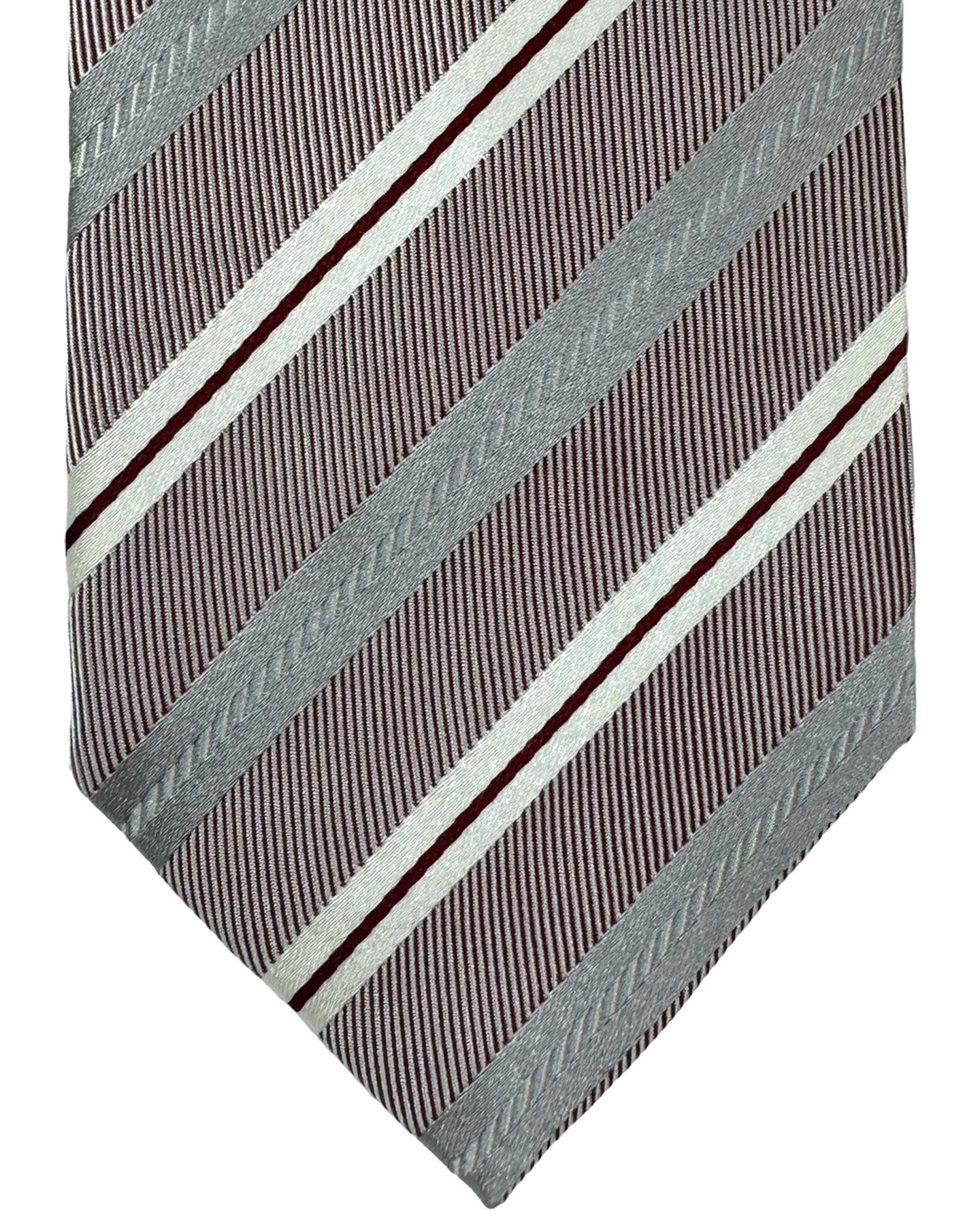 Luigi Borrelli Silk Tie Gray Maroon Stripes