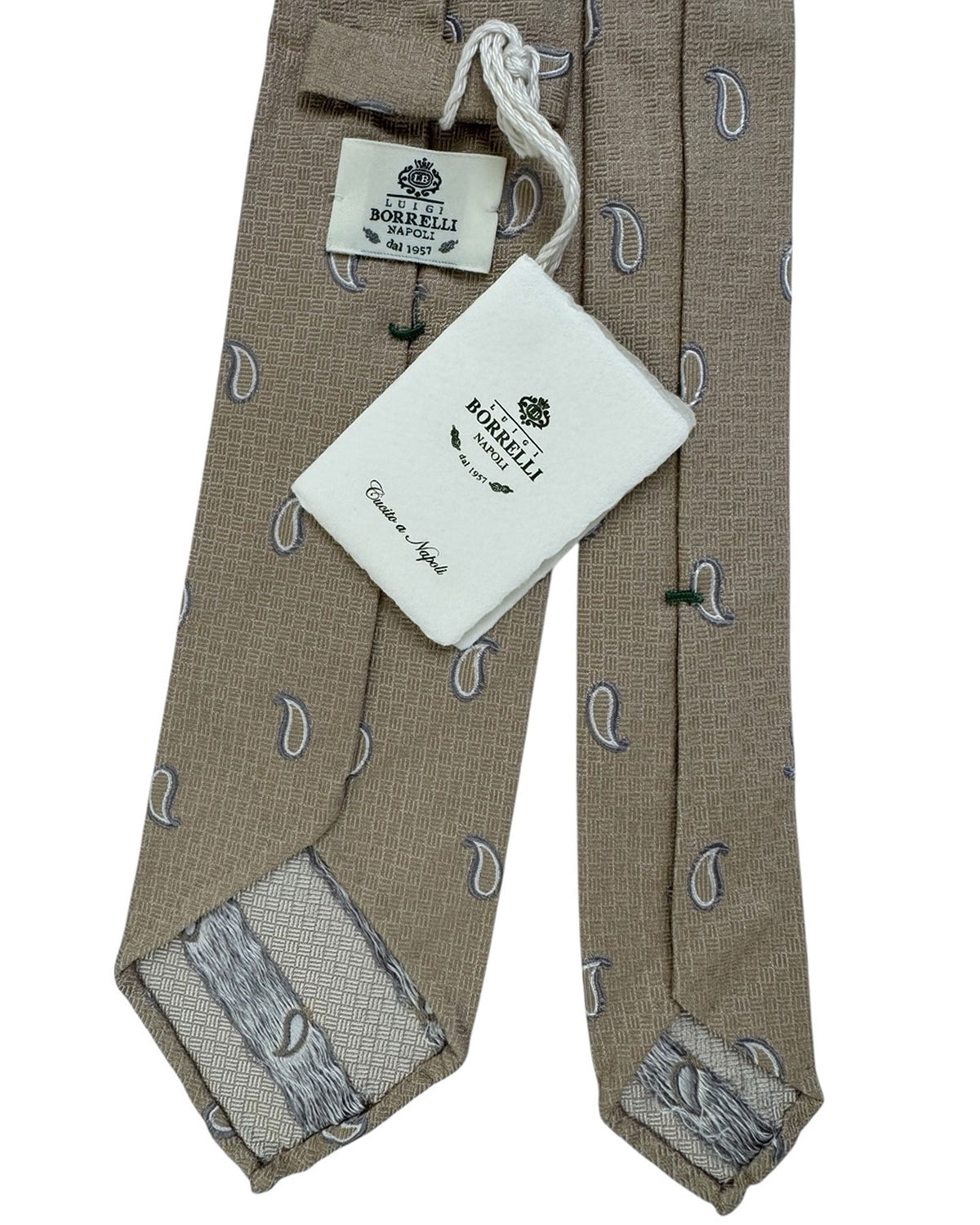 Luigi Borrelli Unlined Tie Taupe Gray Paisley SALE