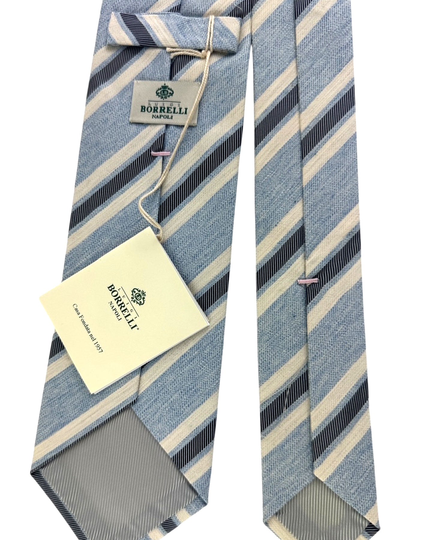 Luigi Borrelli Tie Sky Blue Navy Stripes