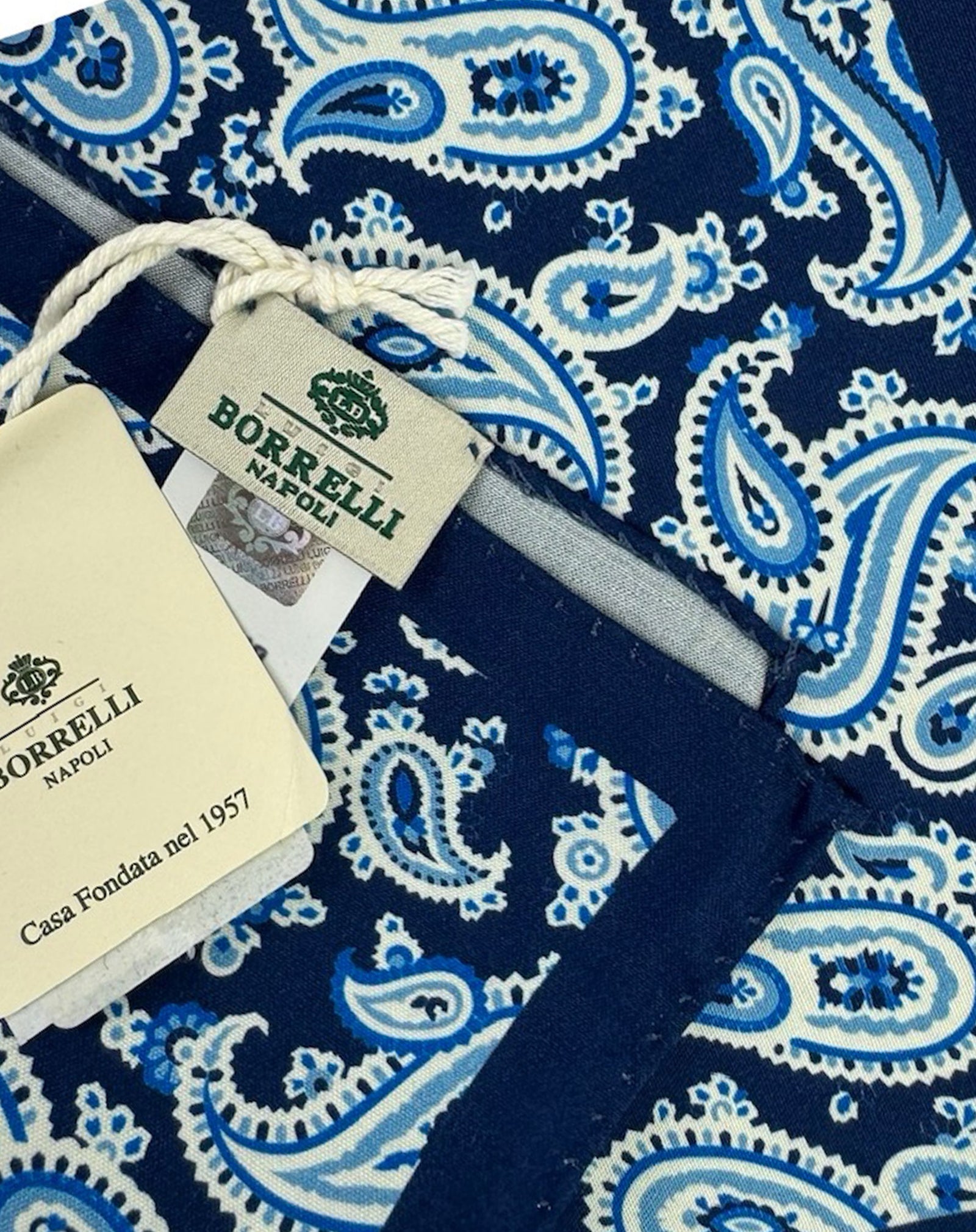 Luigi Borrelli Pocket Square Navy Blue Paisley