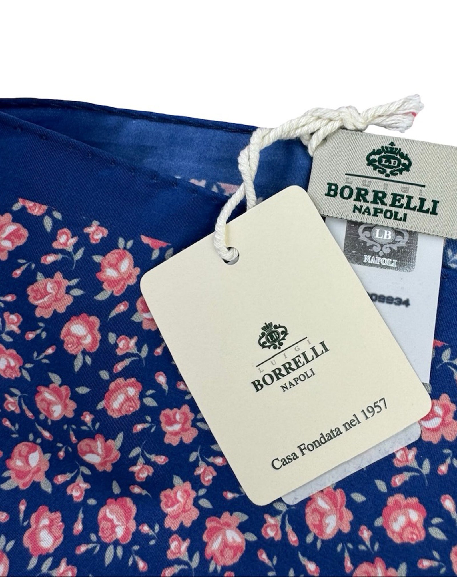Luigi Borrelli Pocket Square Navy Pink Roses