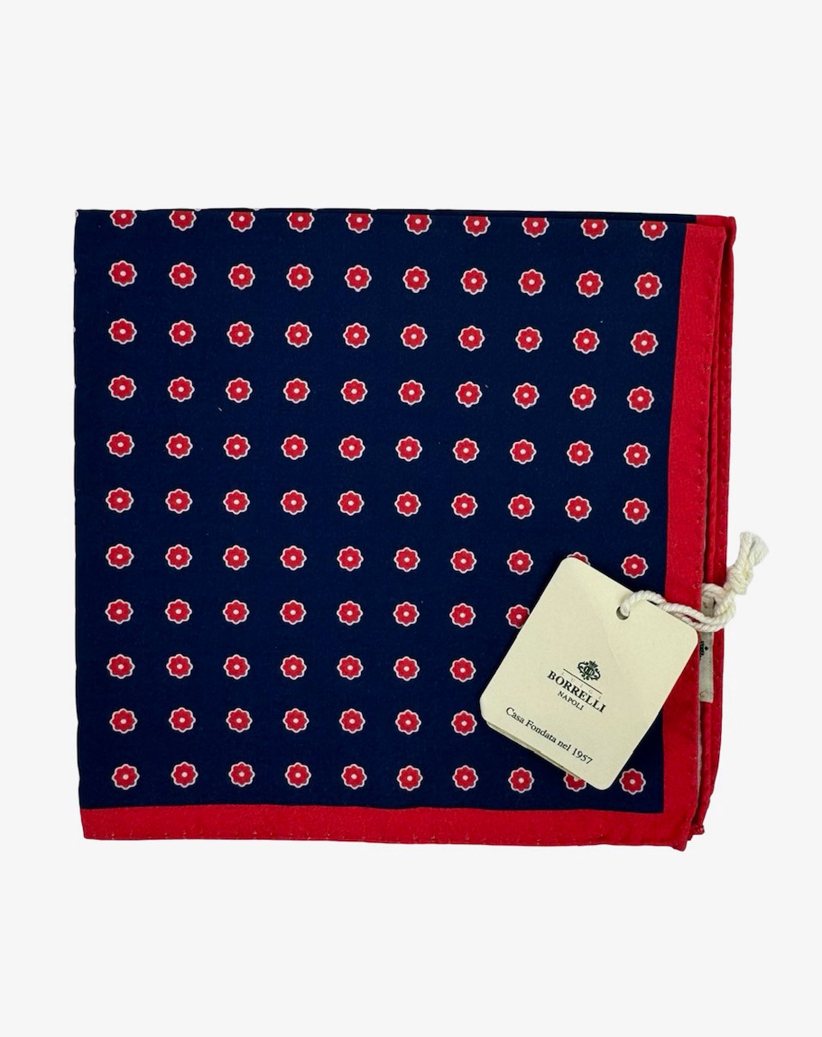 Luigi Borrelli Pocket Square Brown Navy Red Geometric