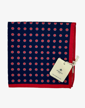 Borrelli Pocket Square Brown Navy Red