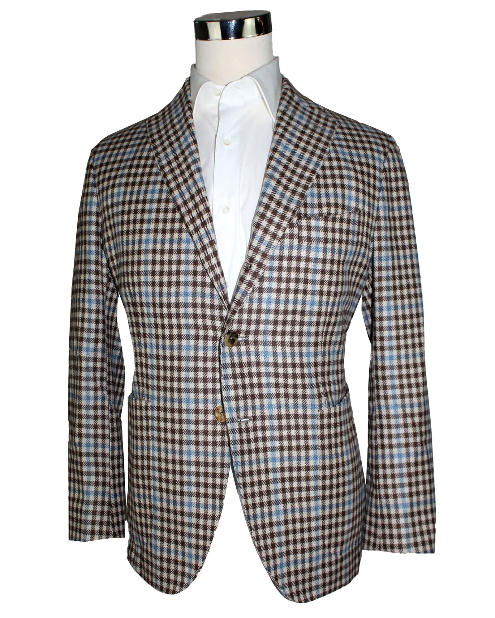 Borrelli Sport Coat White Blue Brown Houndstooth 