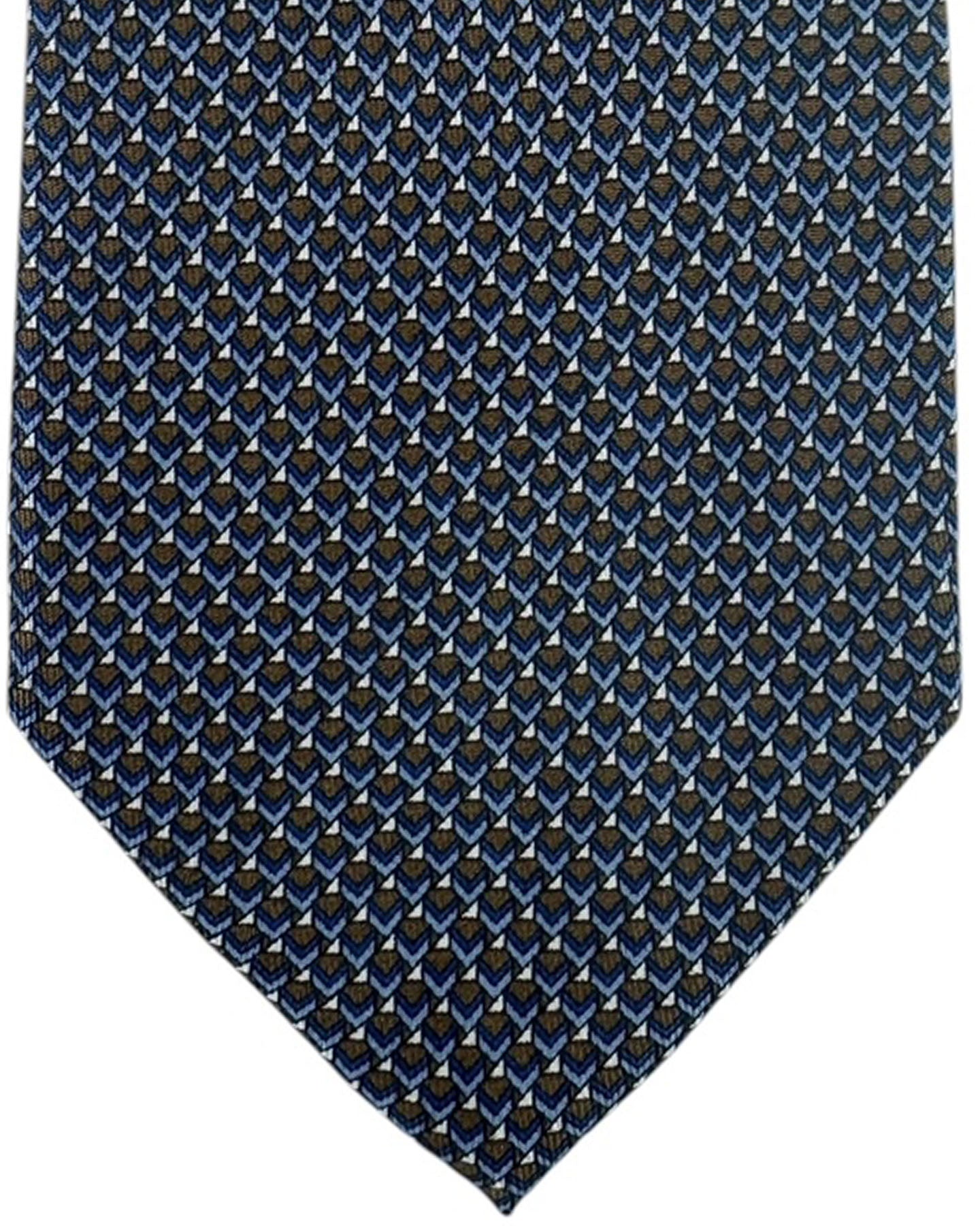Brioni Silk Tie Midnight Blue Brown Micro Geometric