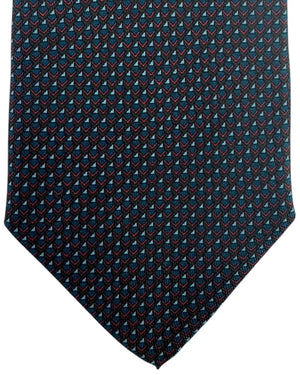 Brioni Silk Tie Black Teal Red Micro Geometric Design
