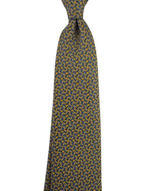 Brioni Silk Tie Mustard-Gold Gray & Dark Blue Pattern