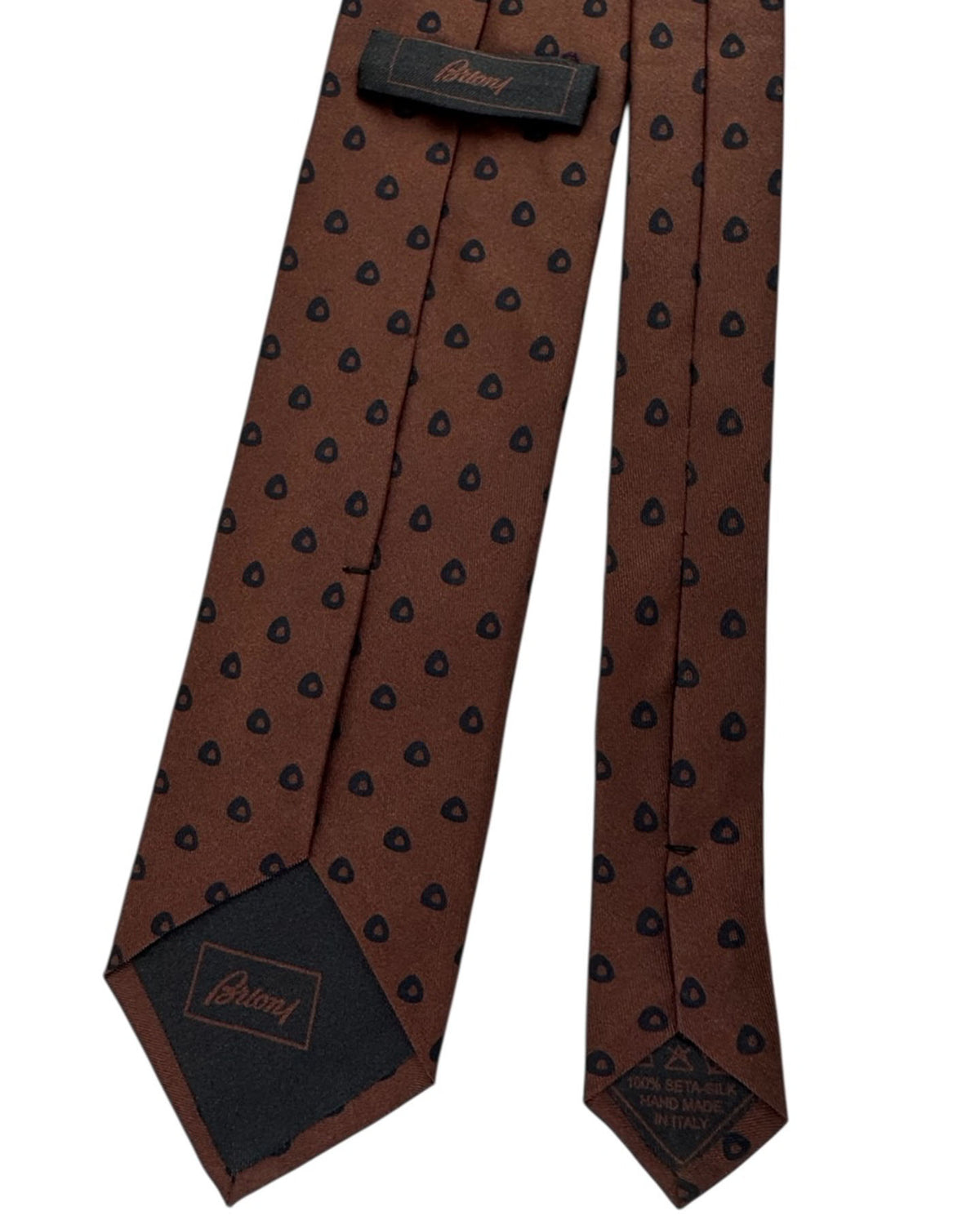 Brioni Silk Tie Cognac Brown Triangle Dot