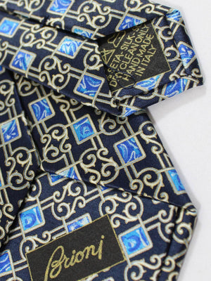 Brioni Silk Tie Dark Blue Ornamental Design SALE
