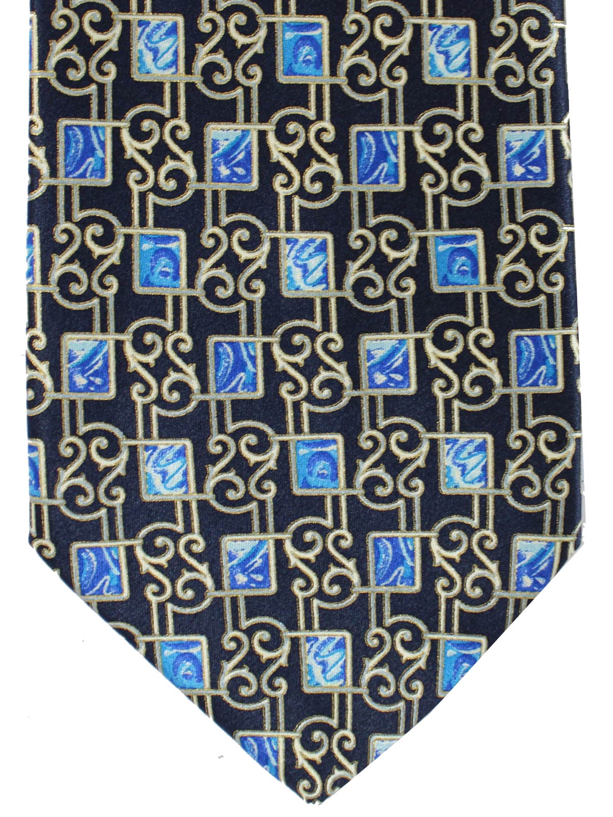 Brioni Silk Tie Dark Blue Ornamental Design SALE